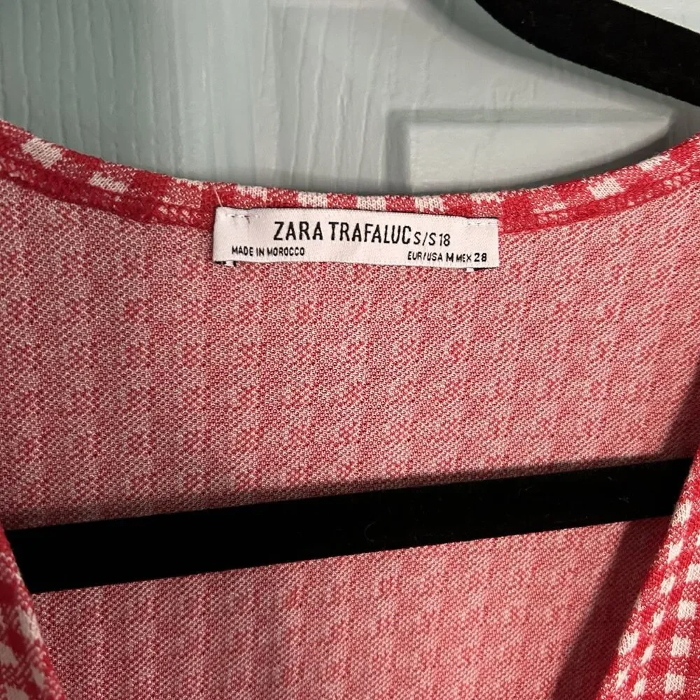 Zara Trafaluc TRF Women Red Check V-Neck‎ Waist Tie Wrap Romper Small